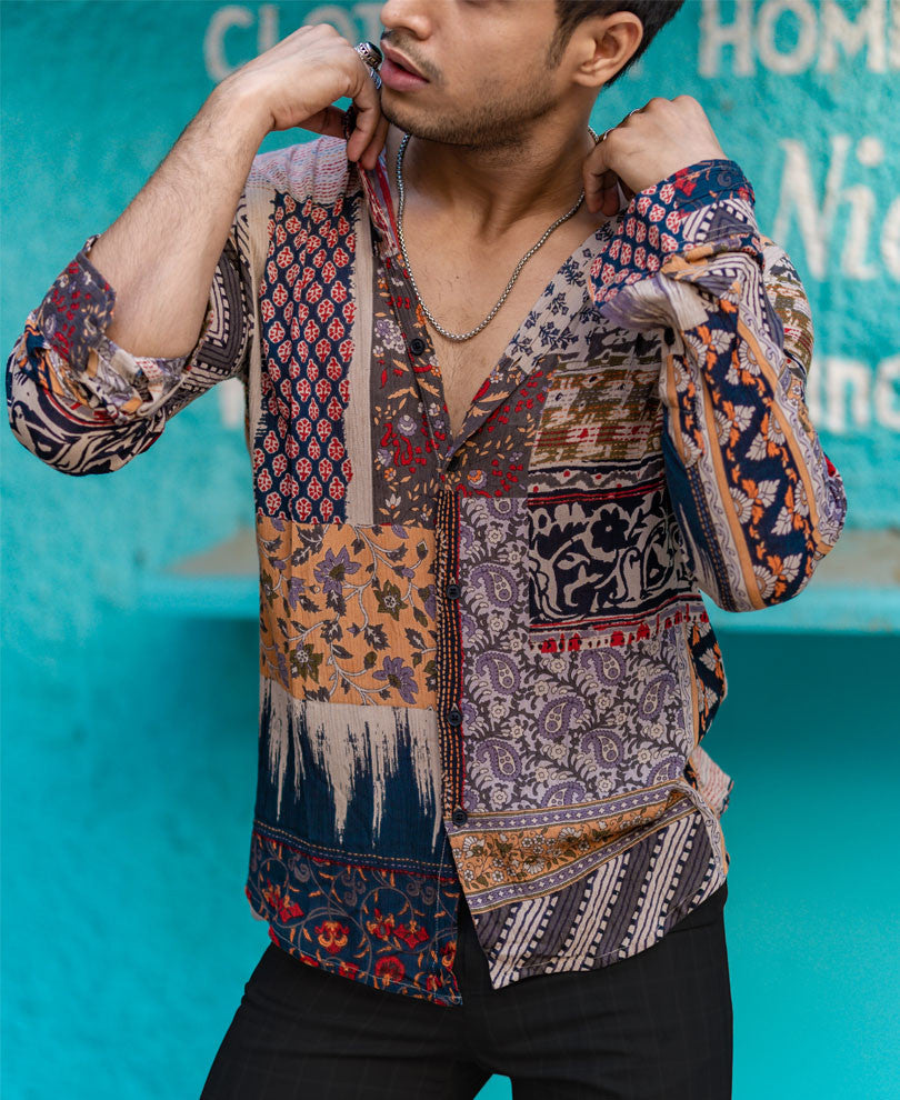 Brown Abstract Print Full Sleeves Shirt