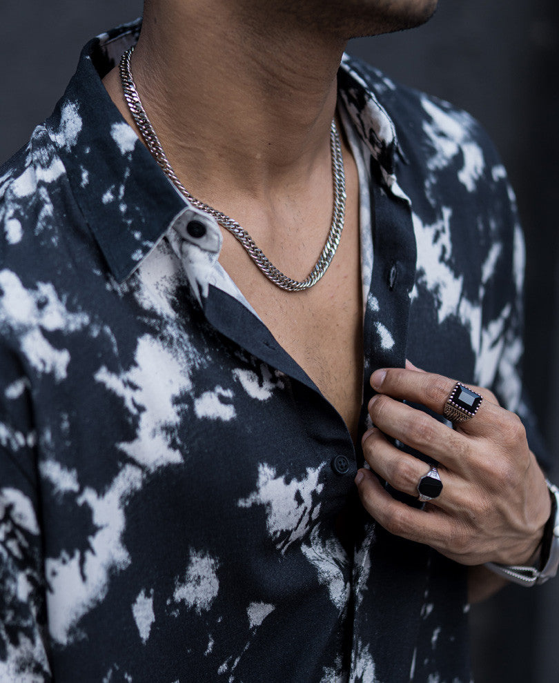 Black And White Tie-Dye Print Half Sleeves Shirt