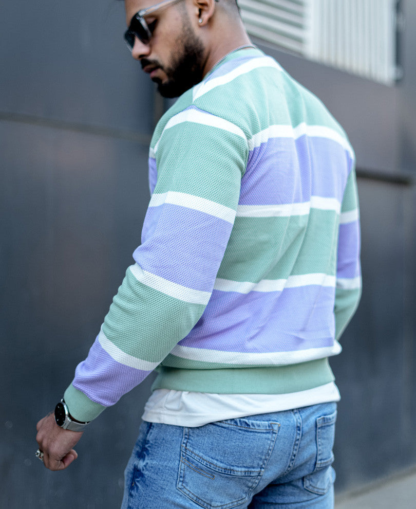 Pista Green Striped Oversize Drop Shoulder T Shirt