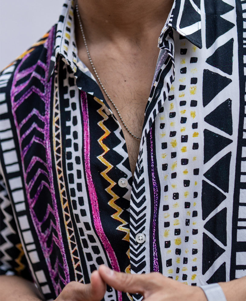 Multi Color Ethnic Print Half Sleeves Shirt