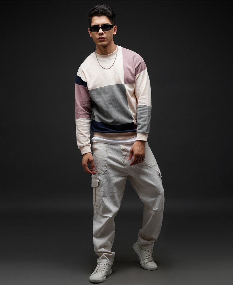Cream Color Block Oversize Drop Shoulder T Shirt