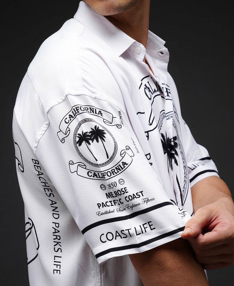 White California Print Oversize Drop Shoulder Shirt