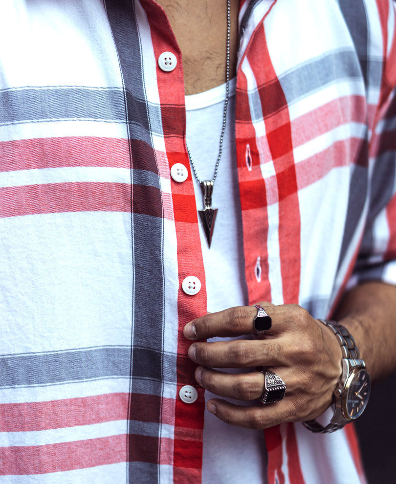 White And Red Checks Oversize Drop Shoulder Shirt