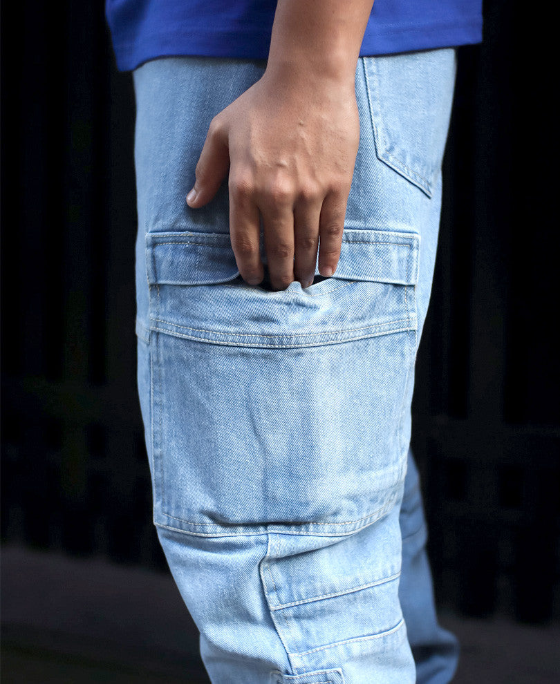 Light Blue Cargo Denim Baggy Fit Jeans