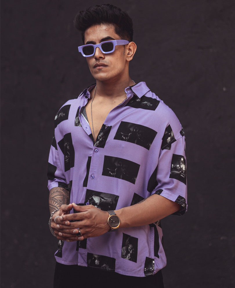Purple Exorcism Print Oversize Drop Shoulder Shirt