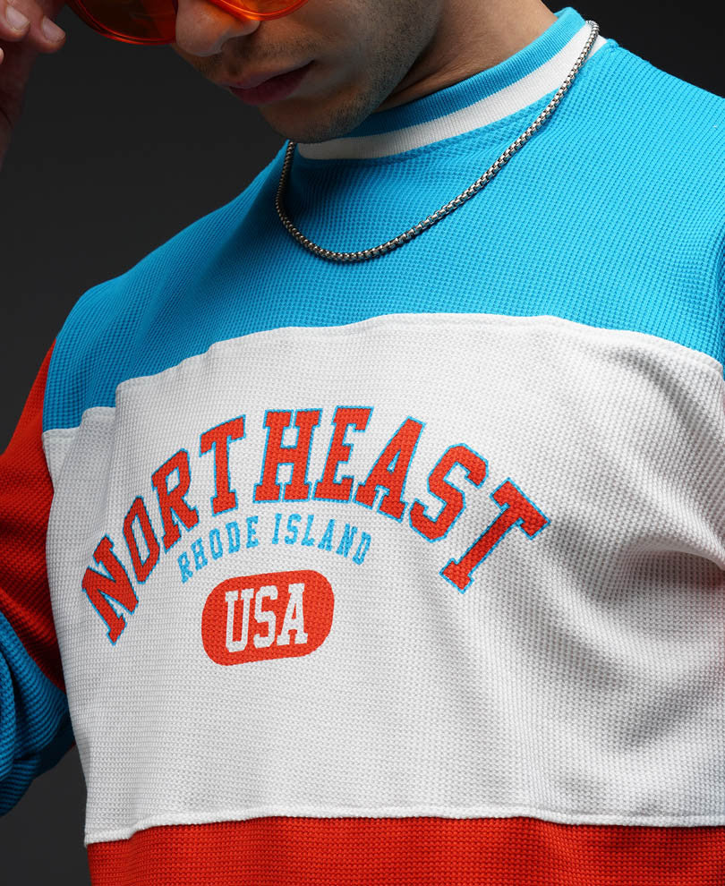 Blue Color Panel Oversize Drop Shoulder T Shirt