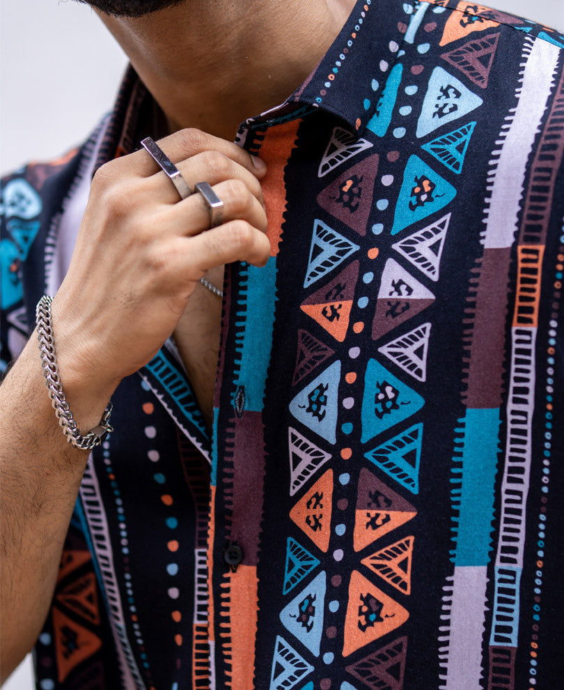 Multi Color Ethnic Print Oversize Drop Shoulder Shirt
