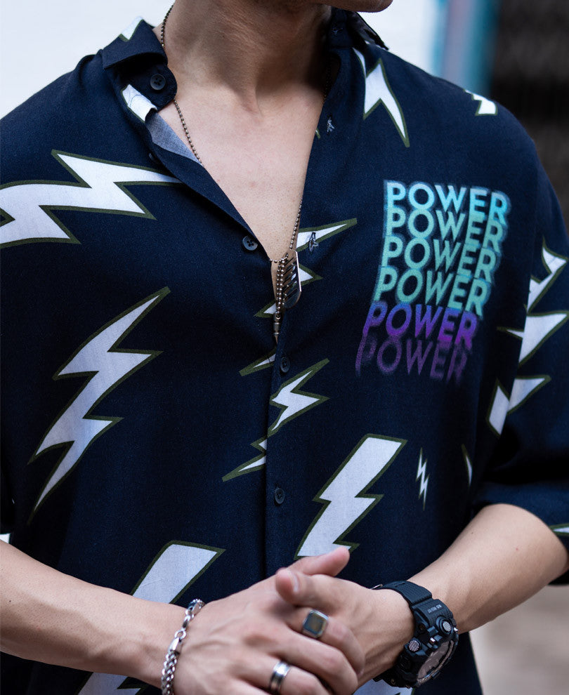 Black Power Print Oversize Drop Shoulder Shirt