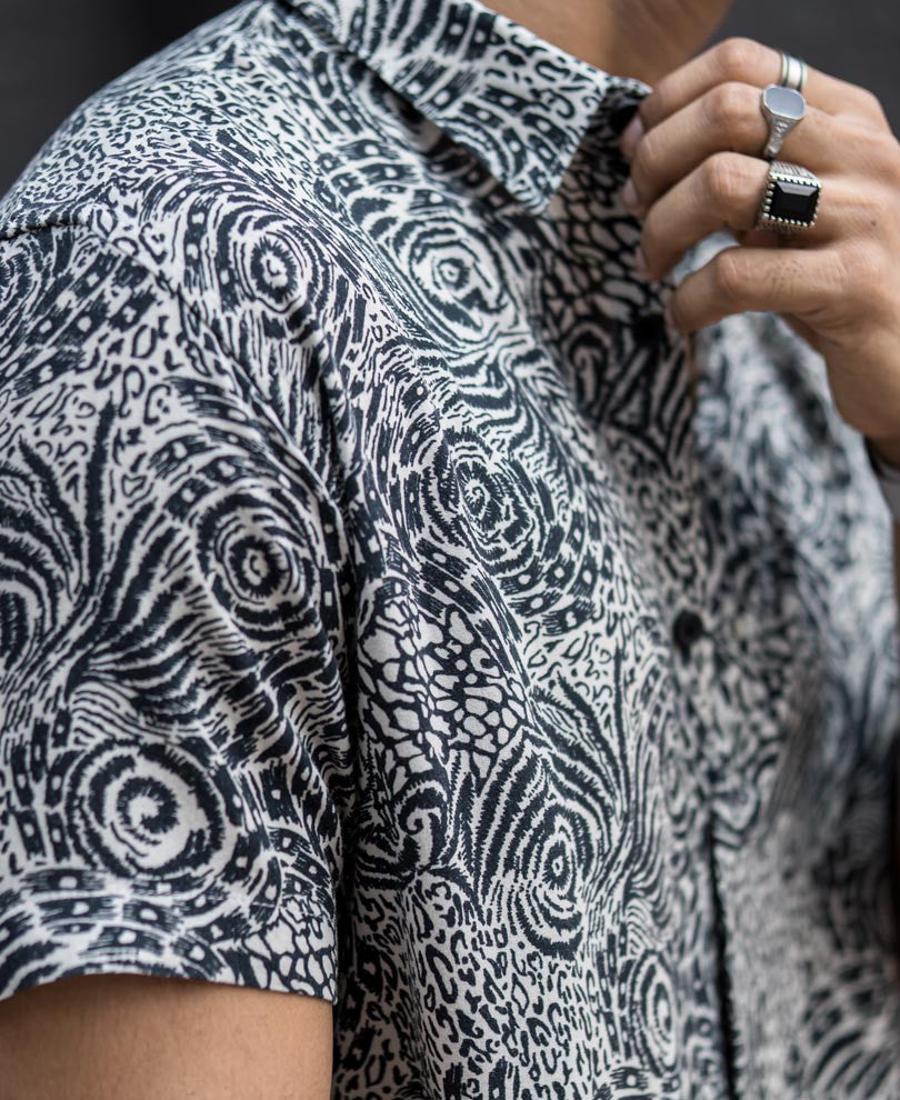 Black And White Animal Print Half Sleeves Shirt