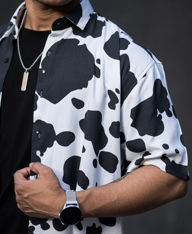 Black And White Animal Print Oversize Drop Shoulder Shirt
