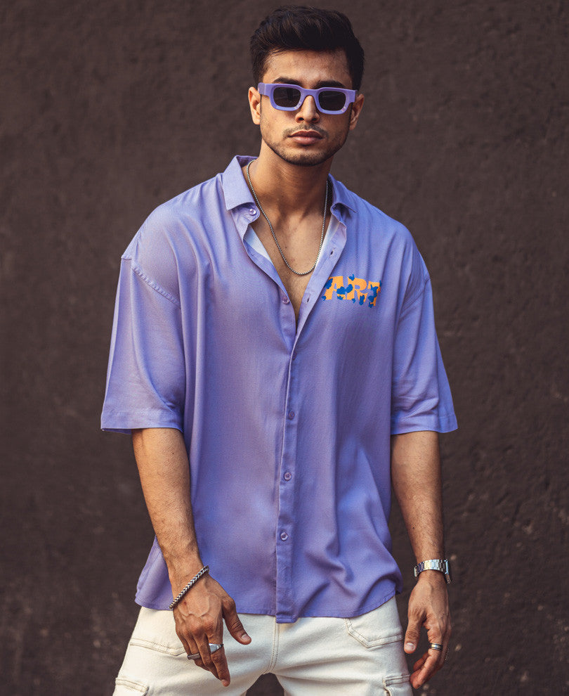 Purple Art Back Print Oversize Drop Shoulder Shirt