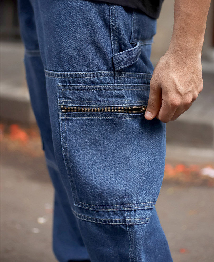 Blue Side Pocket Baggy Fit Denim Jeans