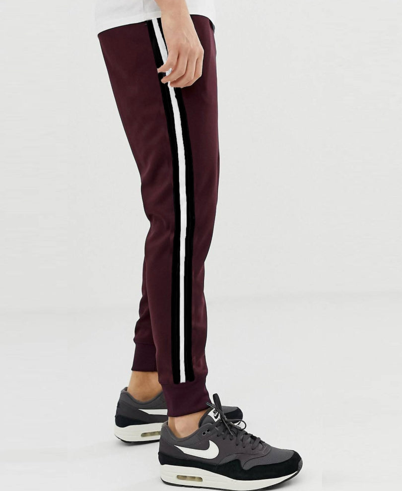 Maroon Stripes Ribbed Track Pant