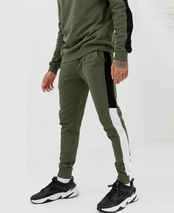 Olive Green Stripes Ribbed Joggers
