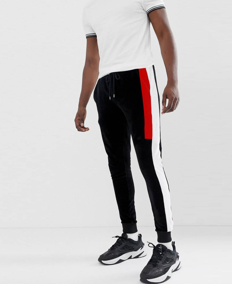 Black Double Stripes Ribbed Track Pant