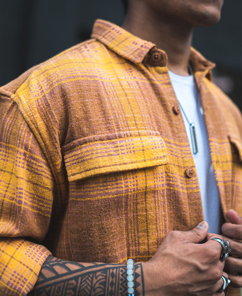 Mustard and Brown Checks Shacket Oversized Shirt