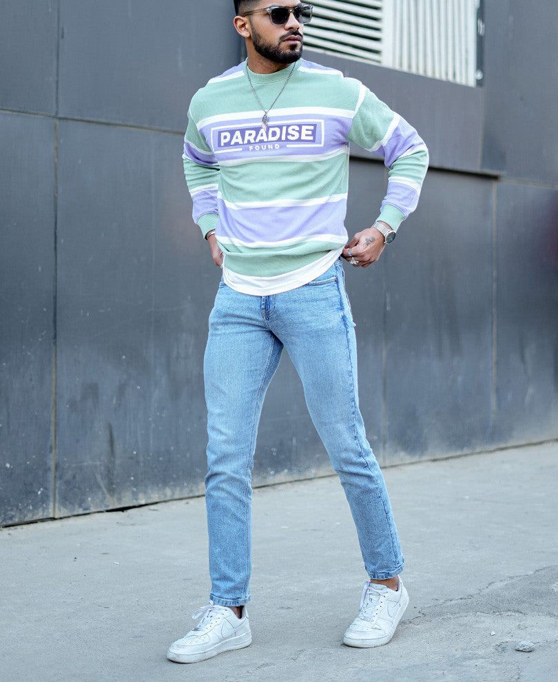 Pista Green Striped Oversize Drop Shoulder T Shirt