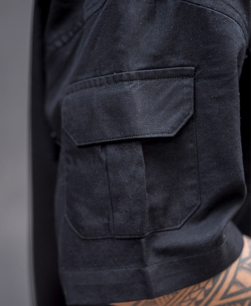 Black Three Pockets Oversize Drop Shoulder Shirt