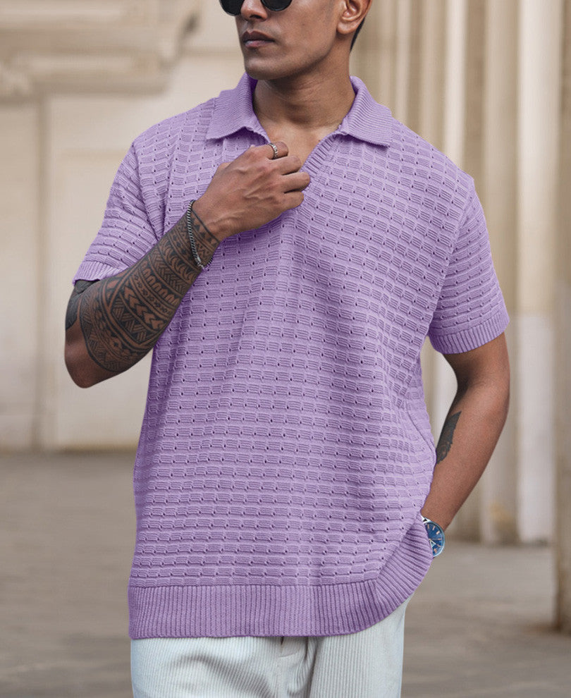 Lavender Structured Regular fit Half Sleeves T Shirt