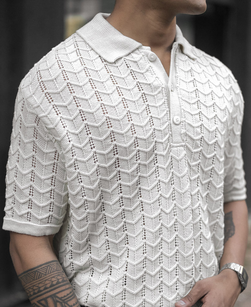 Off White Crochet Half Sleeves T Shirt
