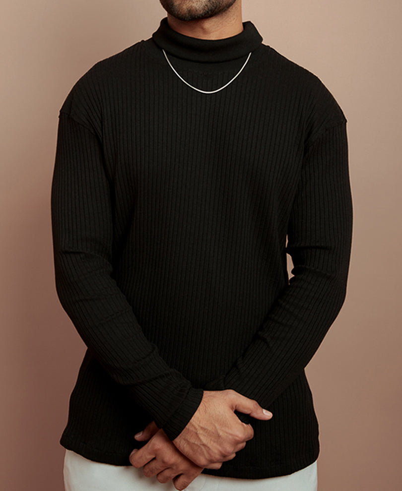 Black Turtle Neck Full Sleeves T Shirt