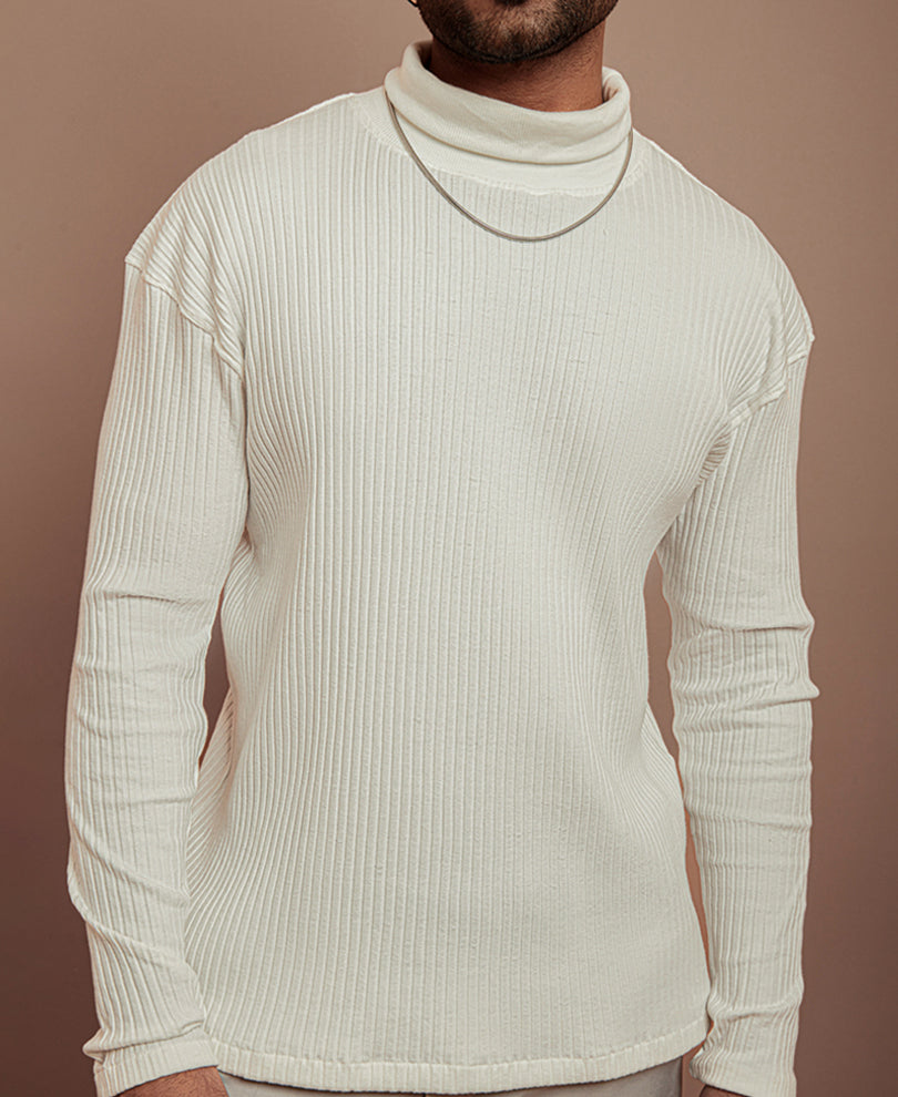 White Turtle Neck Full Sleeves T Shirt