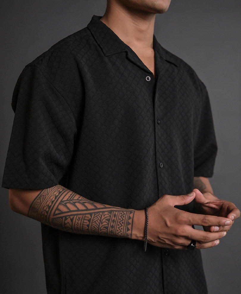 Black Structured Oversized Half Sleeves Shirt