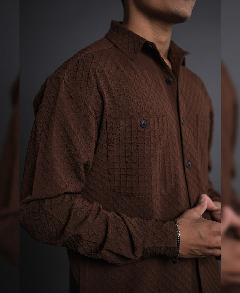 Brown Structured Oversized Full Sleeves Shirt