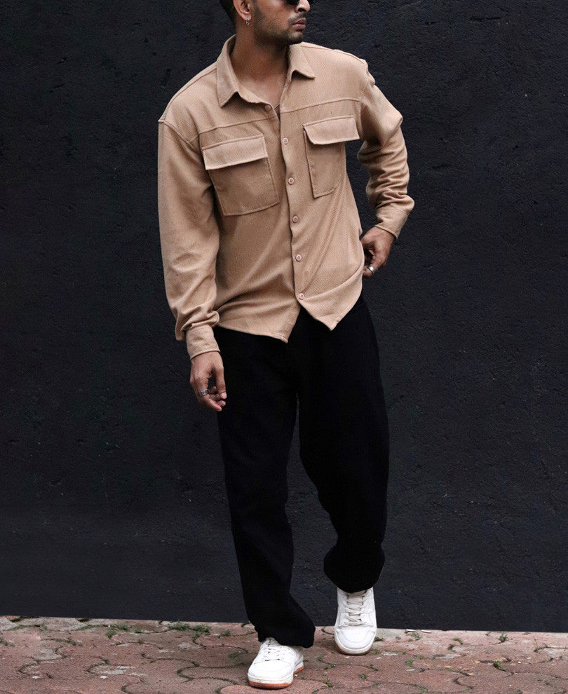 Camel Pocket Oversize Drop Shoulder Shirt
