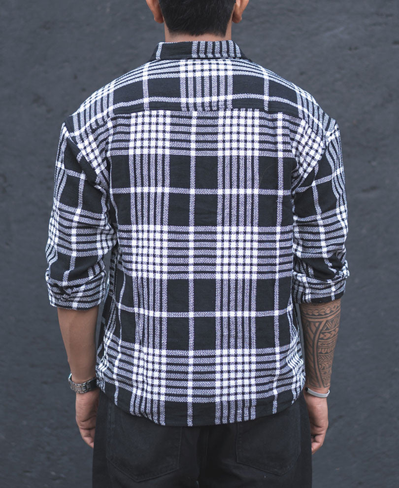 Black Plaid Checks Oversize Drop Shoulder Shirt