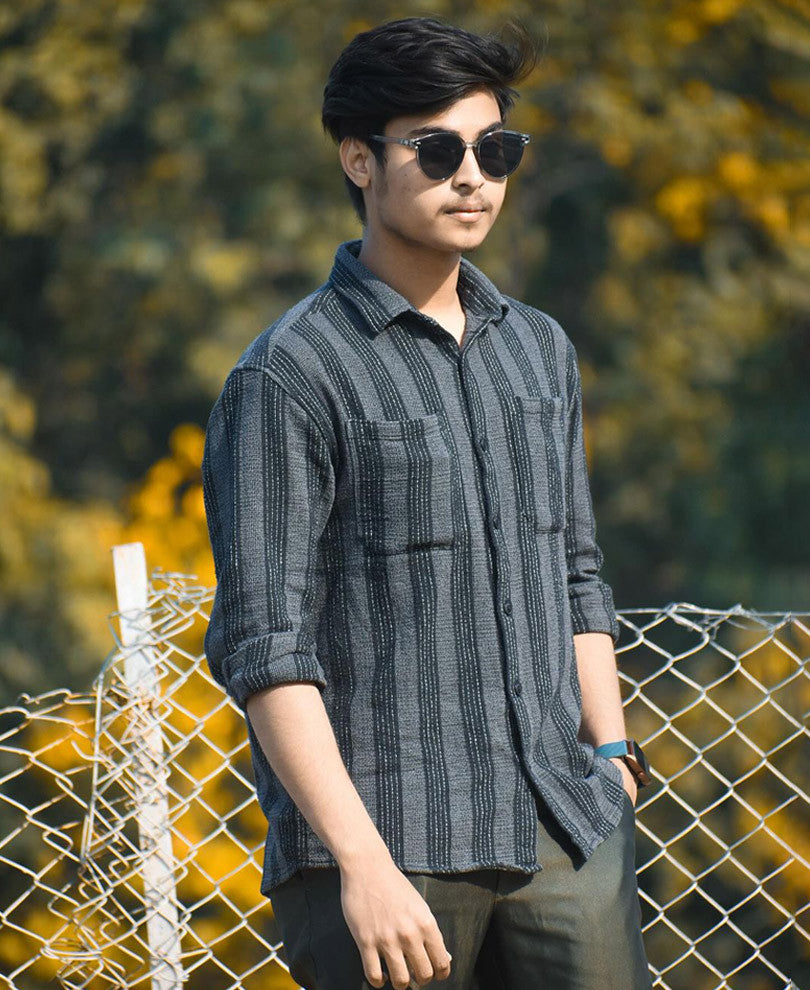 Charcoal Black Striped Structured Oversized Shirt