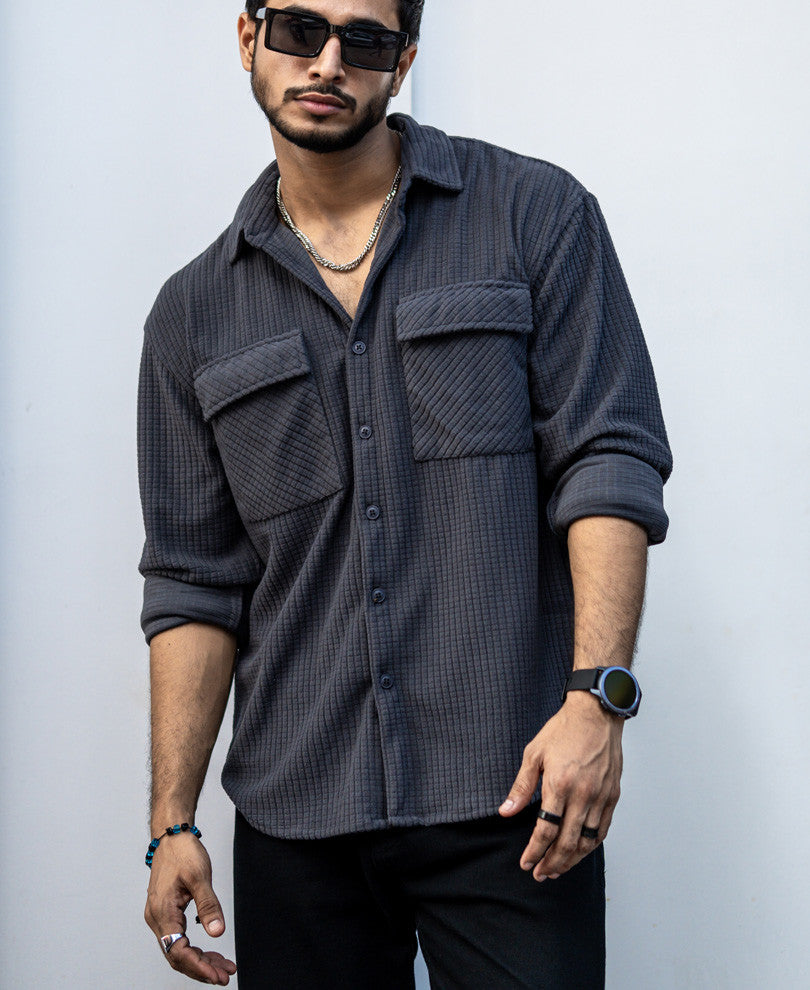Dark Grey Structured Shacket Oversized Shirt