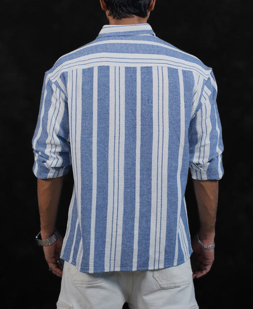 White and Blue Structured Striped Oversized Shirt