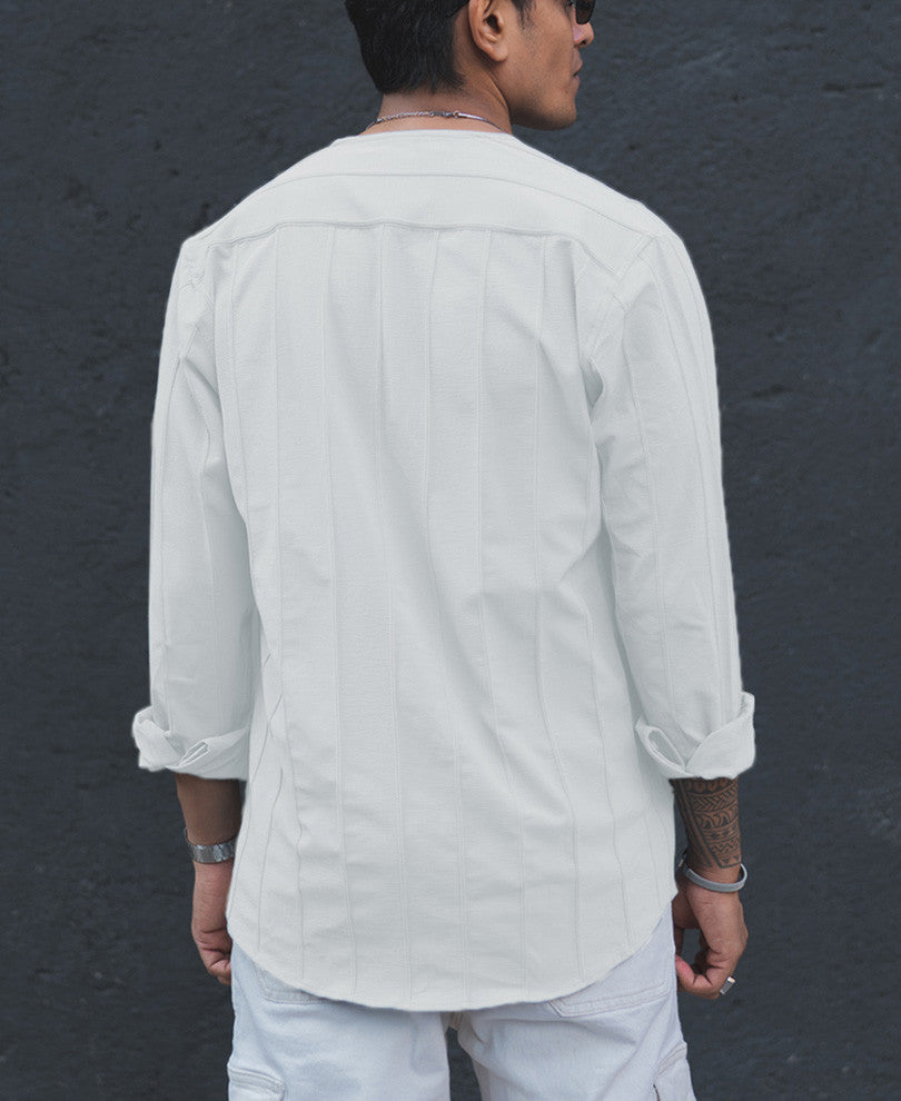 White Structured Striped Full Sleeves Shirt