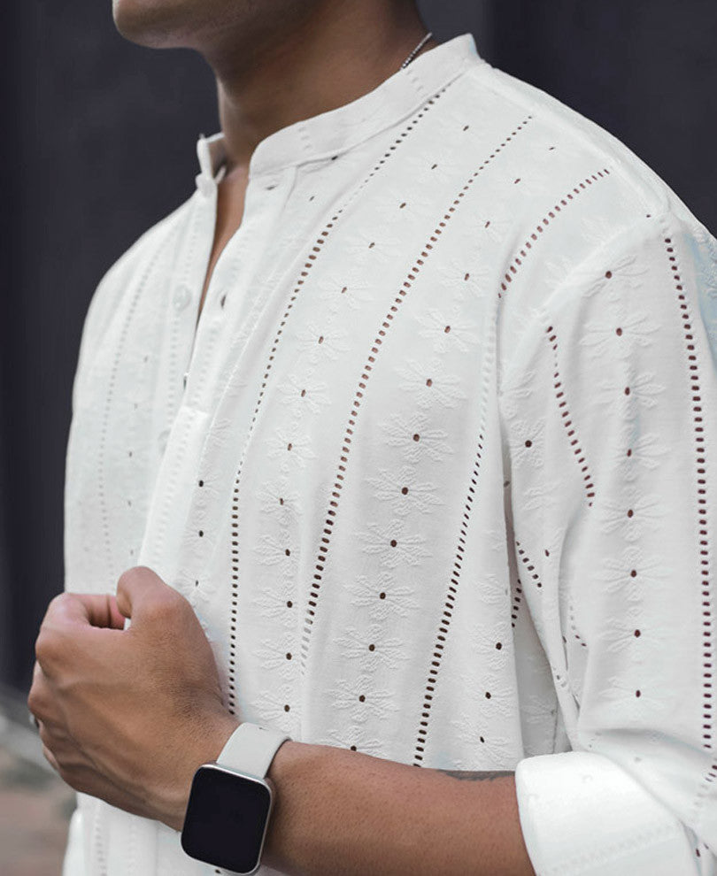 White Structured Full Sleeves Shirt