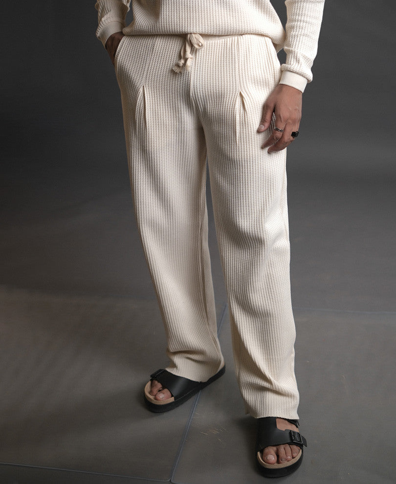 Cream Structured Knitted Track Pant