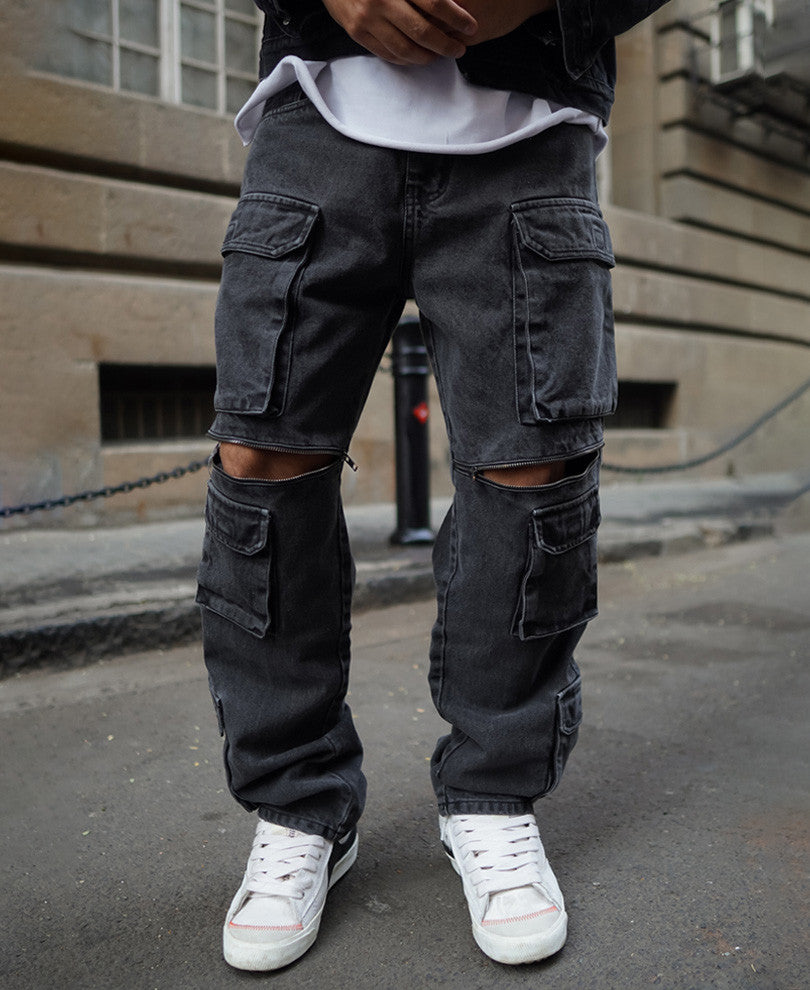 Black Denim Cargo Pocket Baggy Fit Jeans