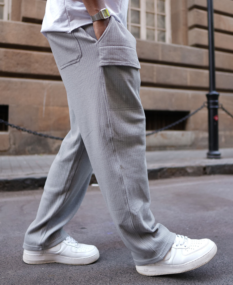 Grey Structured Baggy Fit Track Pant