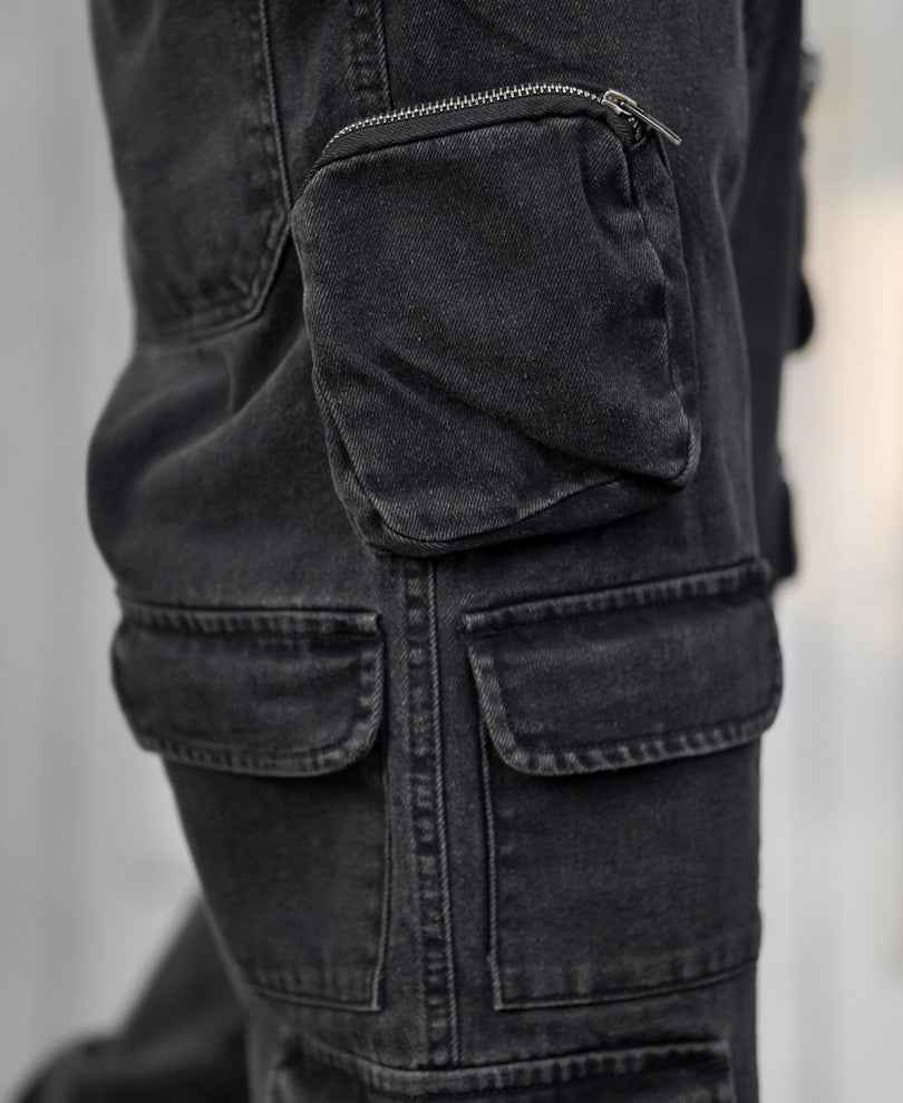 Charcoal Black Side Pocket Baggy Fit Jeans