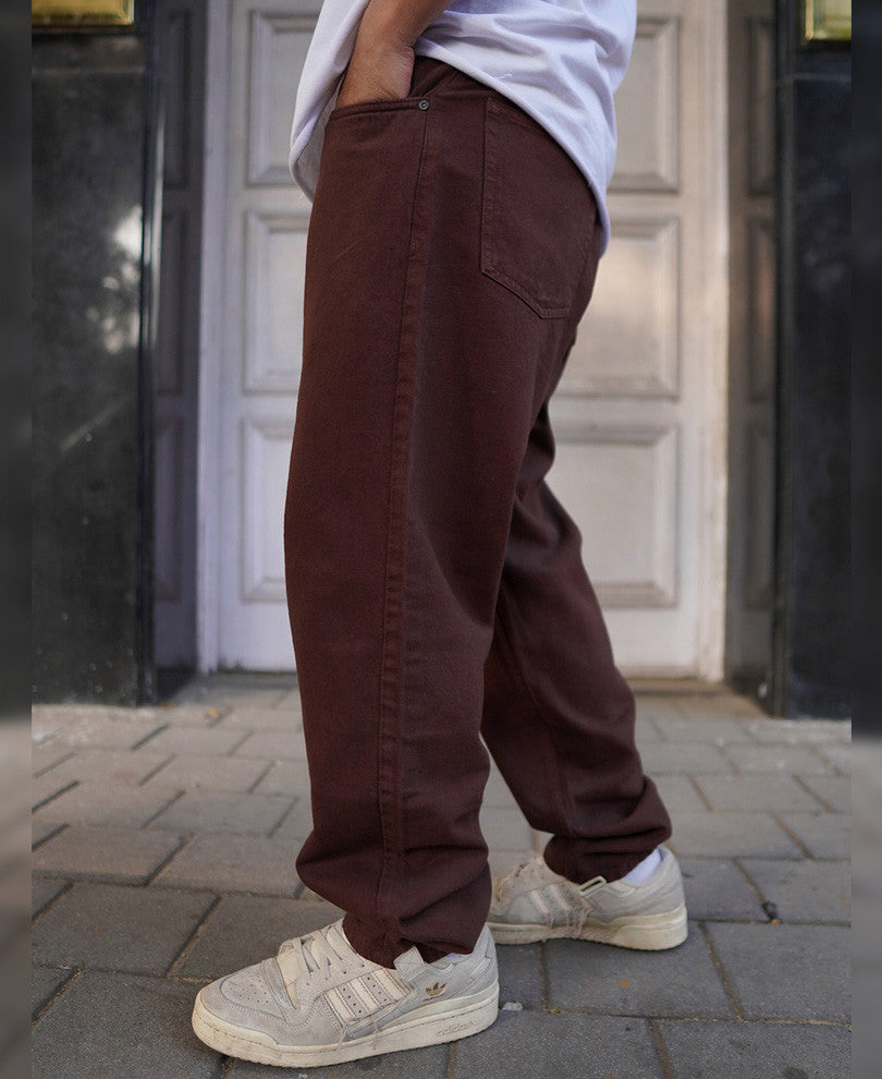 Brown Denim Solid Baggy Fit Jeans