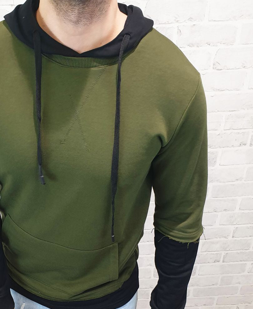 Olive Green  Plain Hood Full Sleeves T Shirt