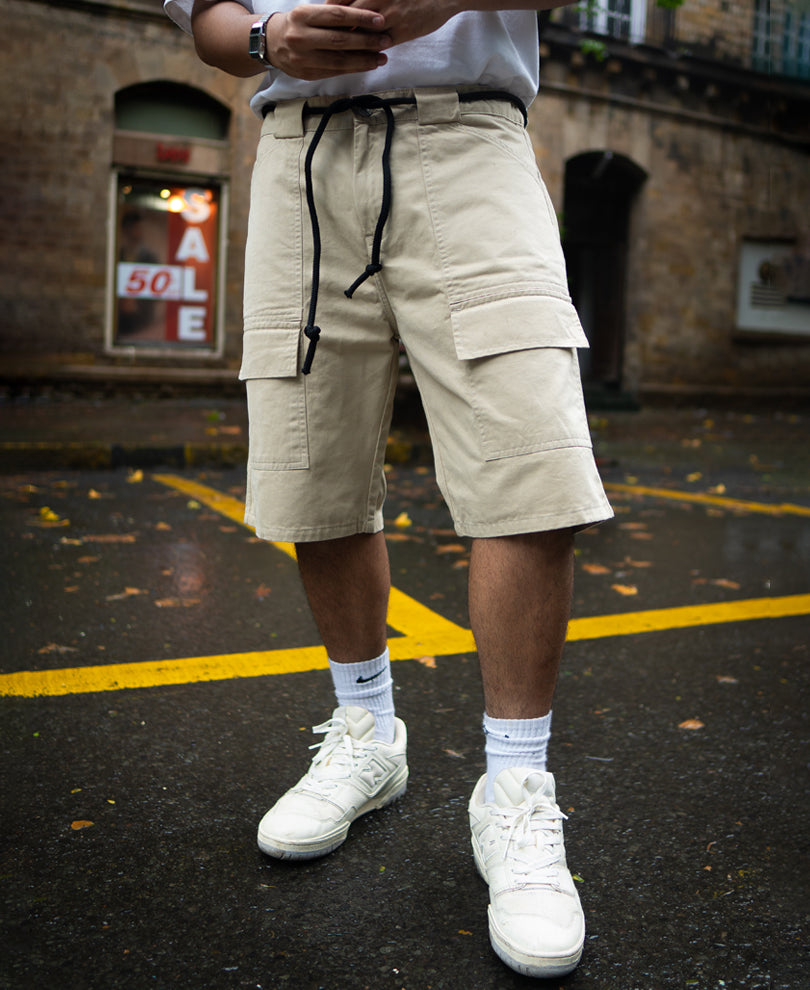 Cream Baggy Cotton Shorts