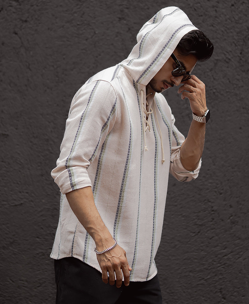 Multi Colour Stripe Full Sleeves Regular Fit Kurta Style Shirt