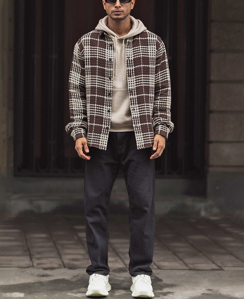 Brown and White Structured Checks Regular Full Sleeves Shirt
