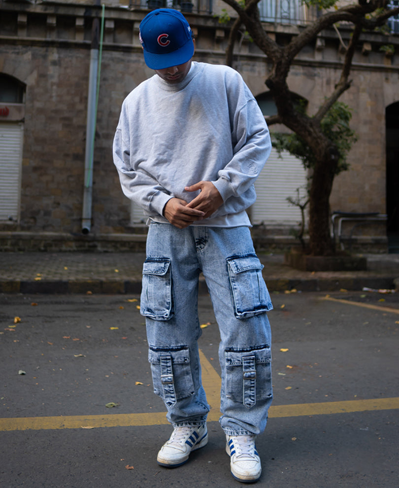 Dusty Blue Baggy Fit Denim Jeans