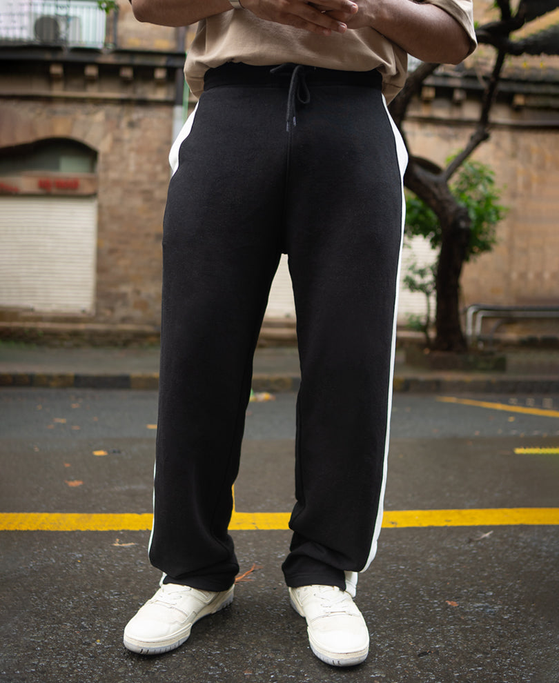 Black Contrast Panel Baggy Track Pant