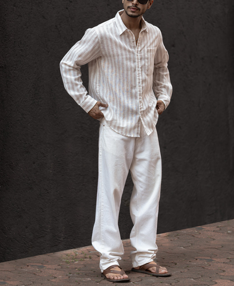 Beige Regular Fit Full Sleeves Shirt