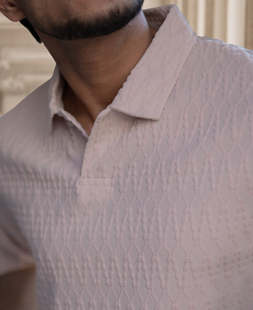 Beige Structured Regular Fit Full Sleeves Polo T-Shirt