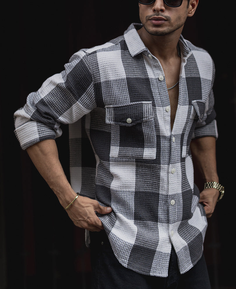 White And Grey Checks Regular Fit Full SleevesÃƒÆ’Ã¢â‚¬Å¡Ãƒâ€šÃ‚Â Shirt