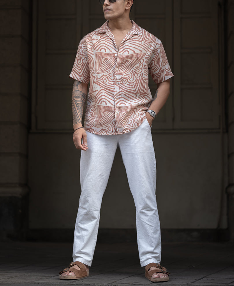 Rust Brown Oversized Half Sleeve Shirt
